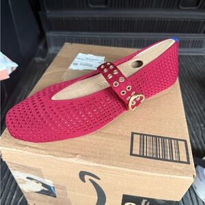 Rothy's Red Flats with Gold Accents